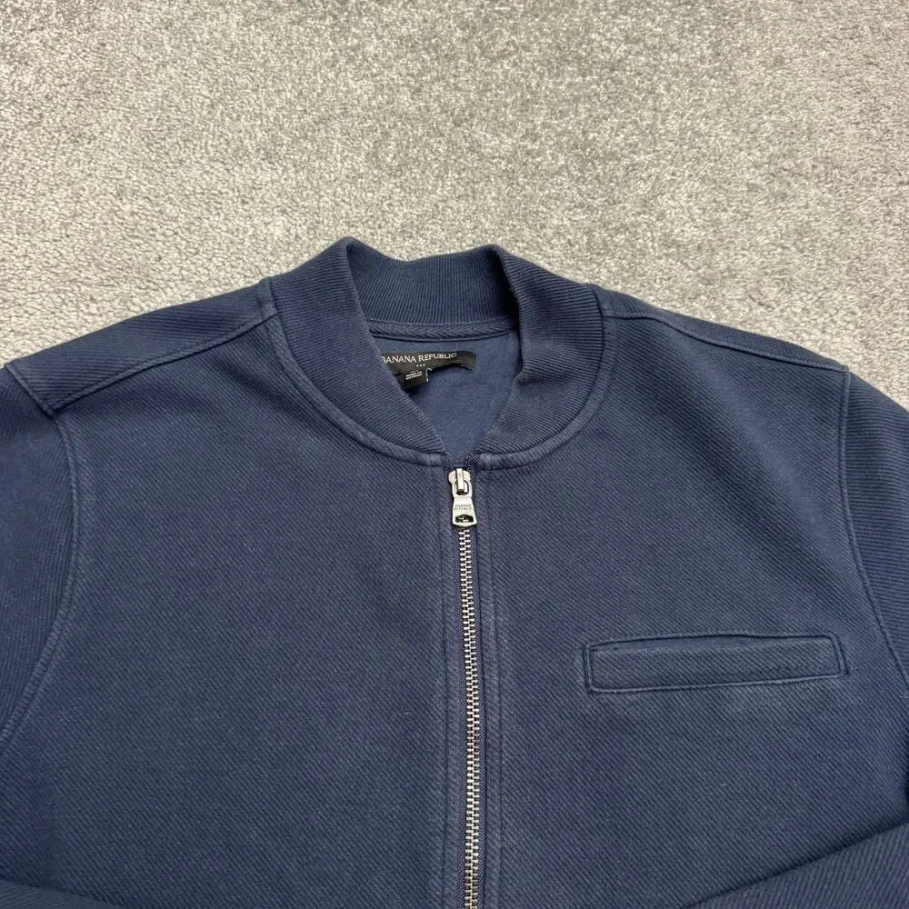 Banana Republic Full Zip Knit Bomber Jacket Men Medium Navy Blue Cotton Blend